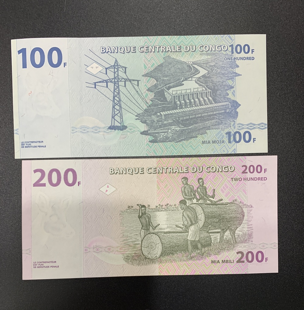 Cặp 2 tờ tiền cộng hòa Congo 100 200 Francs sưu tầm - Mới 100% UNC - tiền châu Phi