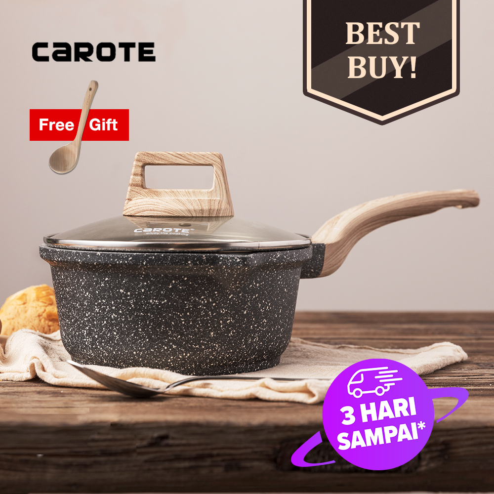 Chảo nấu nước sốt chống dính Carote Essential Woody Saucepan 16/18cm có nắp đậy Phù hợp cho mọi loại bếp kể cả bếp từ