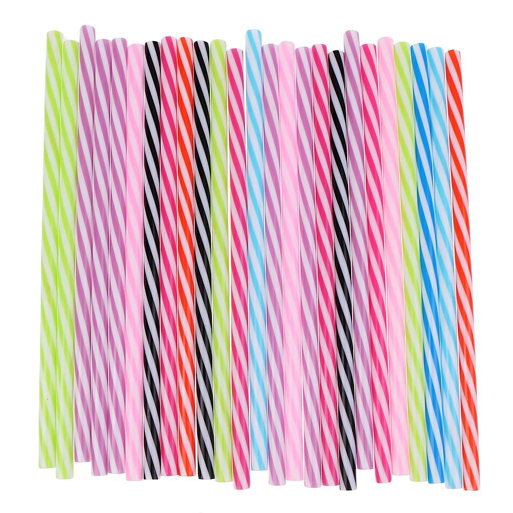 50PCS Reusable Hard Plastic Stripe Jar Straws + Brush Cocktail Drinking Bar