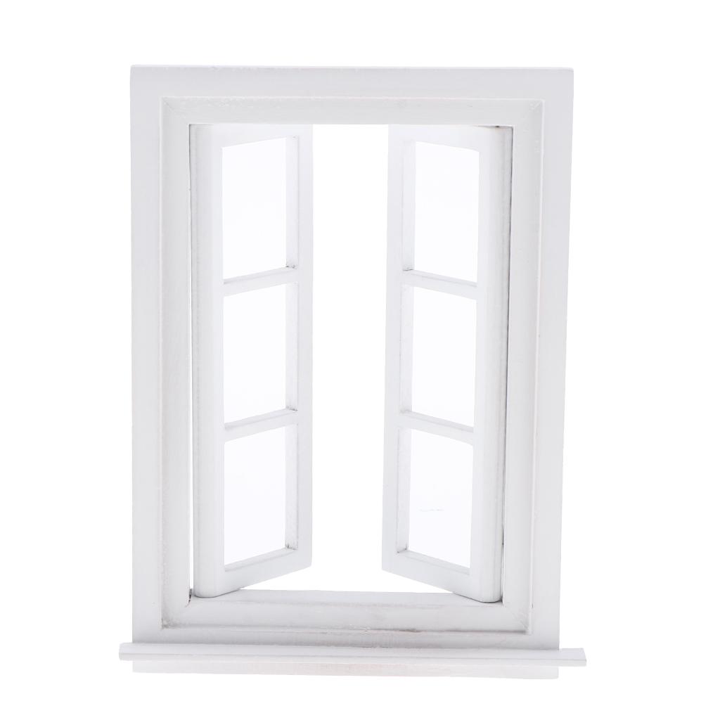 Miniature White Wooden Door Window Furniture DIY Decor for 1/12 Dolls House