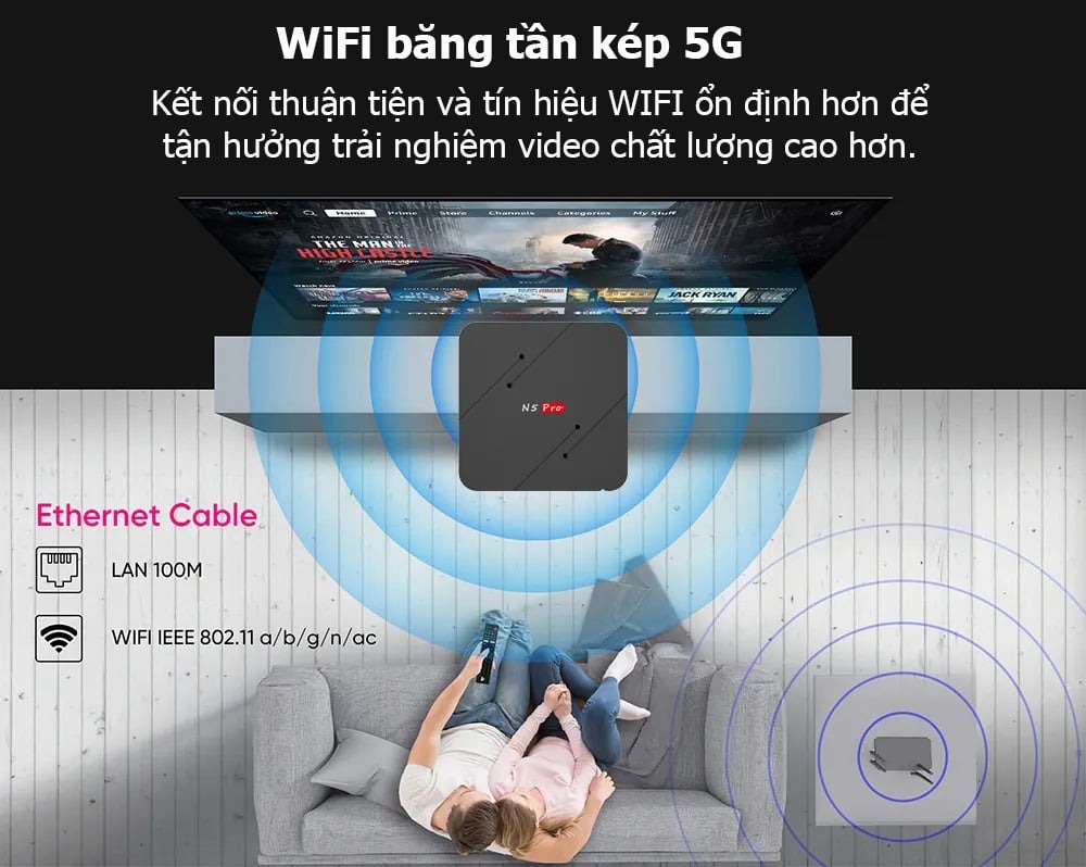 Magicsee N5 Pro Ram 4G điều khiển giọng nói tiếng Việt và cử chỉ tay người dùng chuột bay wifi 2 băng tần bluetooth cài sẵn phim, truyền hình cáp miễn phí vĩnh viễn - Hàng Nhập Khẩu