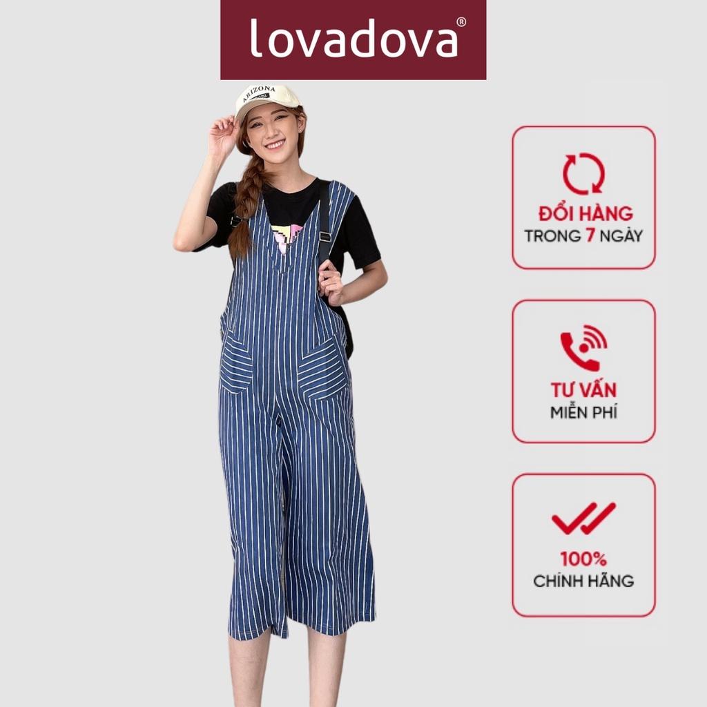 Jumpsuit, Cách Điệu Hai Túi Trước, Họa Tiết Sọc, Khóa Kéo Sau, Màu Xanh - Lovadova 22O03C001