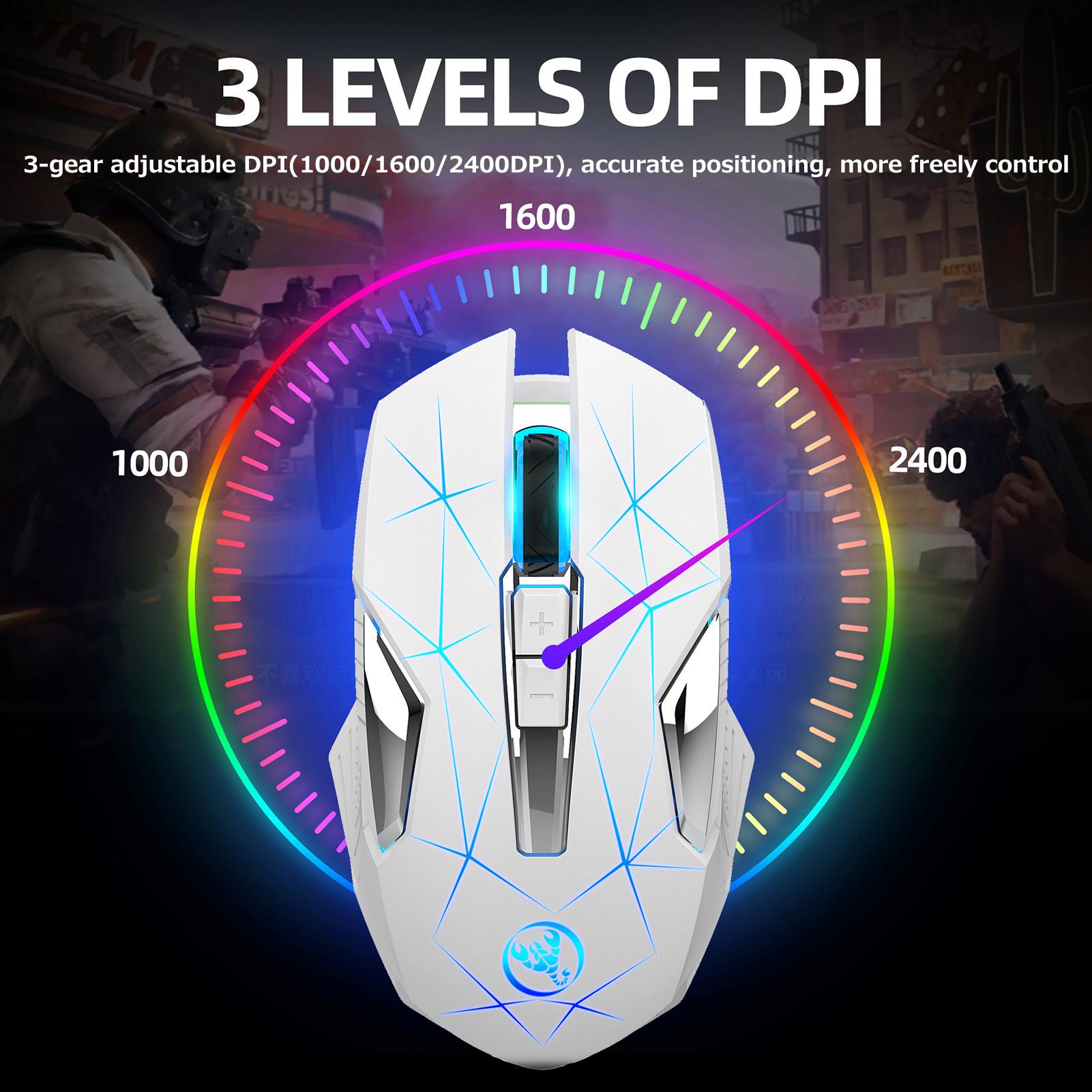 HXSJ T300 2.4G Wireless Mouse Ergonomic Mouse 3 Adjustable DPI Colorful Breathing Light Built-in 600mAh Lithium Battery