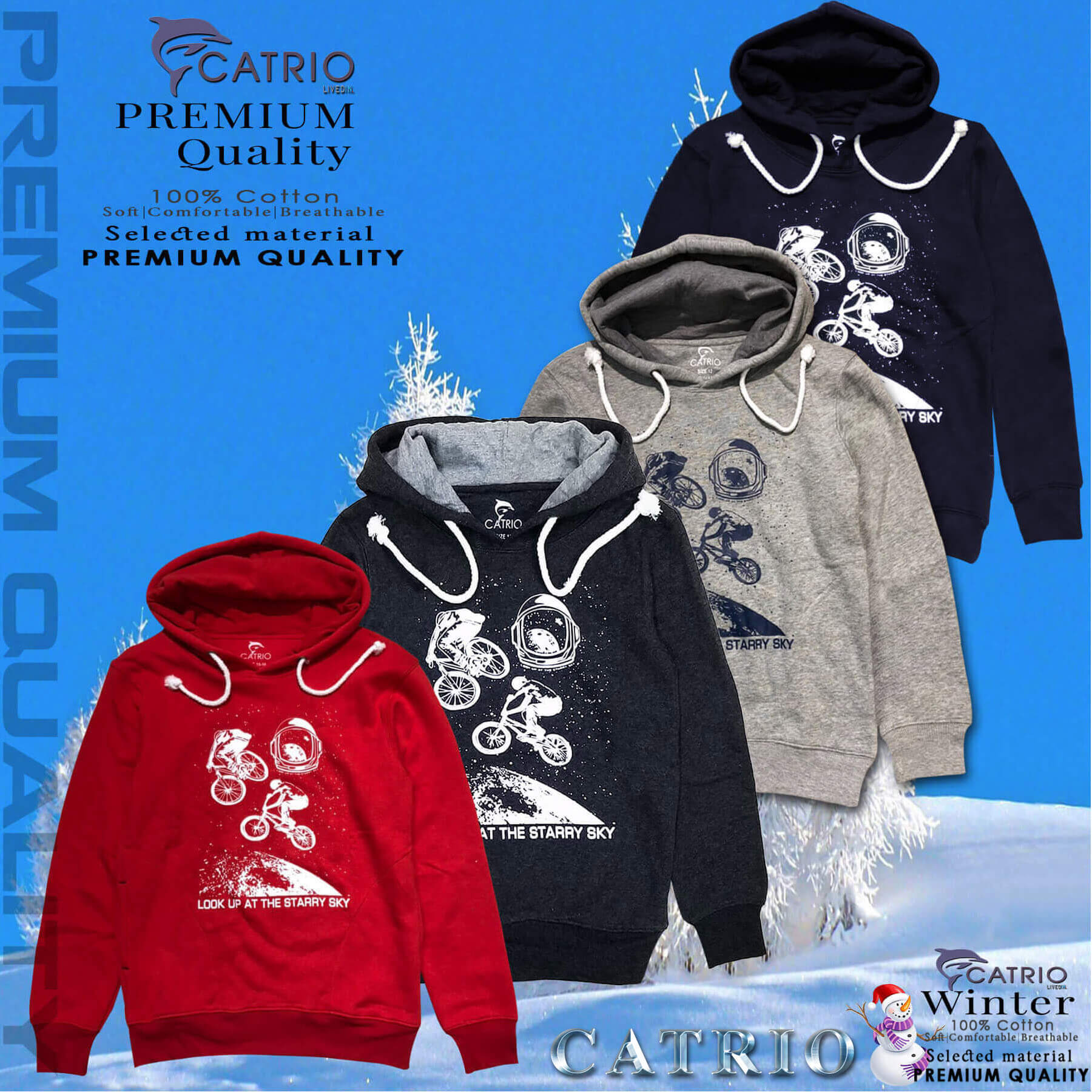 ÁO HOODIES TRẺ EM CATRIO in XE ĐẠP BAY là áo thun dài tay có mũ có túi thời trang, vải 100% cotton dày, ấm mùa thu đông phù hợp với trẻ em bé trai, bé gái 9 tuổi 32kg-16 tuổi 60kg kết hợp quần dài cotton CATRIO thành bộ đồ đẹp MÀU XÁM CHUỘT