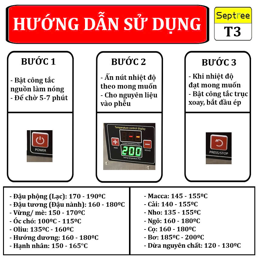 Máy ép dầu thực vật chuyên nghiệp nâng cấp hoàn toàn thương hiệu cao cấp Septree T3 - Năng suất 6-9kg/giờ - Hàng chính hãng
