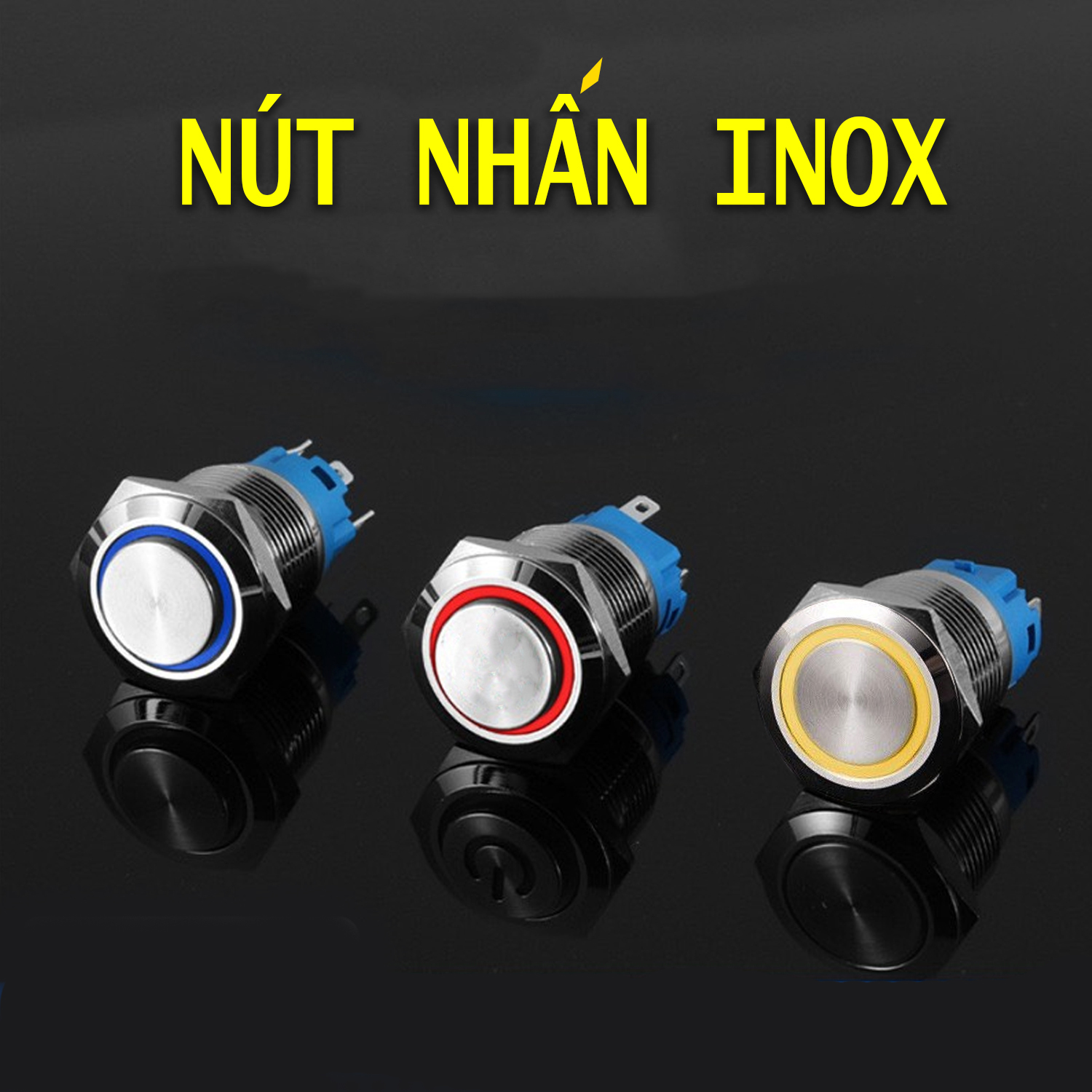 Nút công tắc nhấn nhả tự phục hồi có đèn LED 16mm 3-6V, 12-24V, 110-220V Thân vỏ Kim loại chống nước