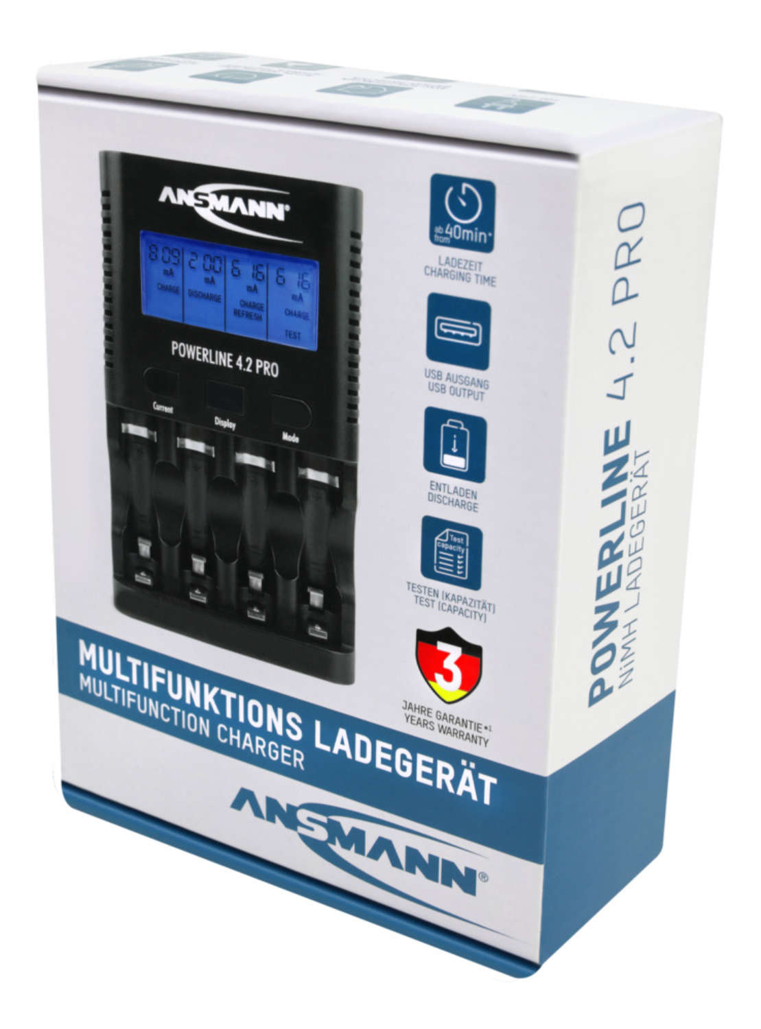 Bộ sạc, xả, đo dung lượng pin AA - AAA ANSMANN PowerLine 4.2 Pro - Hàng Nhập Khẩu