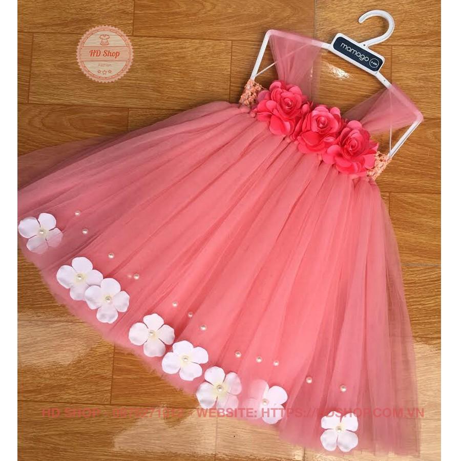 Váy công chúa cho bé ️FREESHIP️ Váy hồng cam hoa hồng cho bé siêu dễ thương (size 4kg - 26kg)
