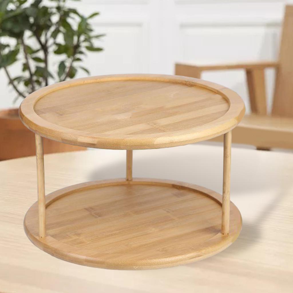 Bamboo Turntable Kitchen Organizer Rack Spice Storage 12 Inch 2 Tier