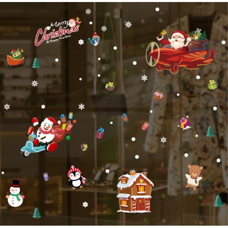 Decal trang trí Noel Hít Tĩnh Điện - Noel lái máy bay phát quà ngộ nghĩnh