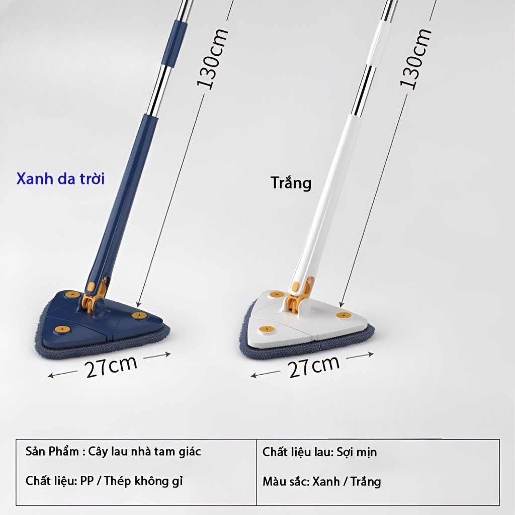 Cây Chổi Lau Sàn Nhà - Trần Nhà - Lau Kính Hình Tam Giác Đa Năng Tự Vắt Xoay 360 Độ Thông Minh