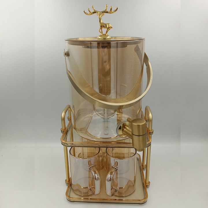 Bình Nước Thuỷ Tinh Borosilicate Hình Hươu Kèm 4 Cốc Và Giá Đỡ Mạ Vàng , Sang Trọng Tinh Tế, Decor nhà cửa