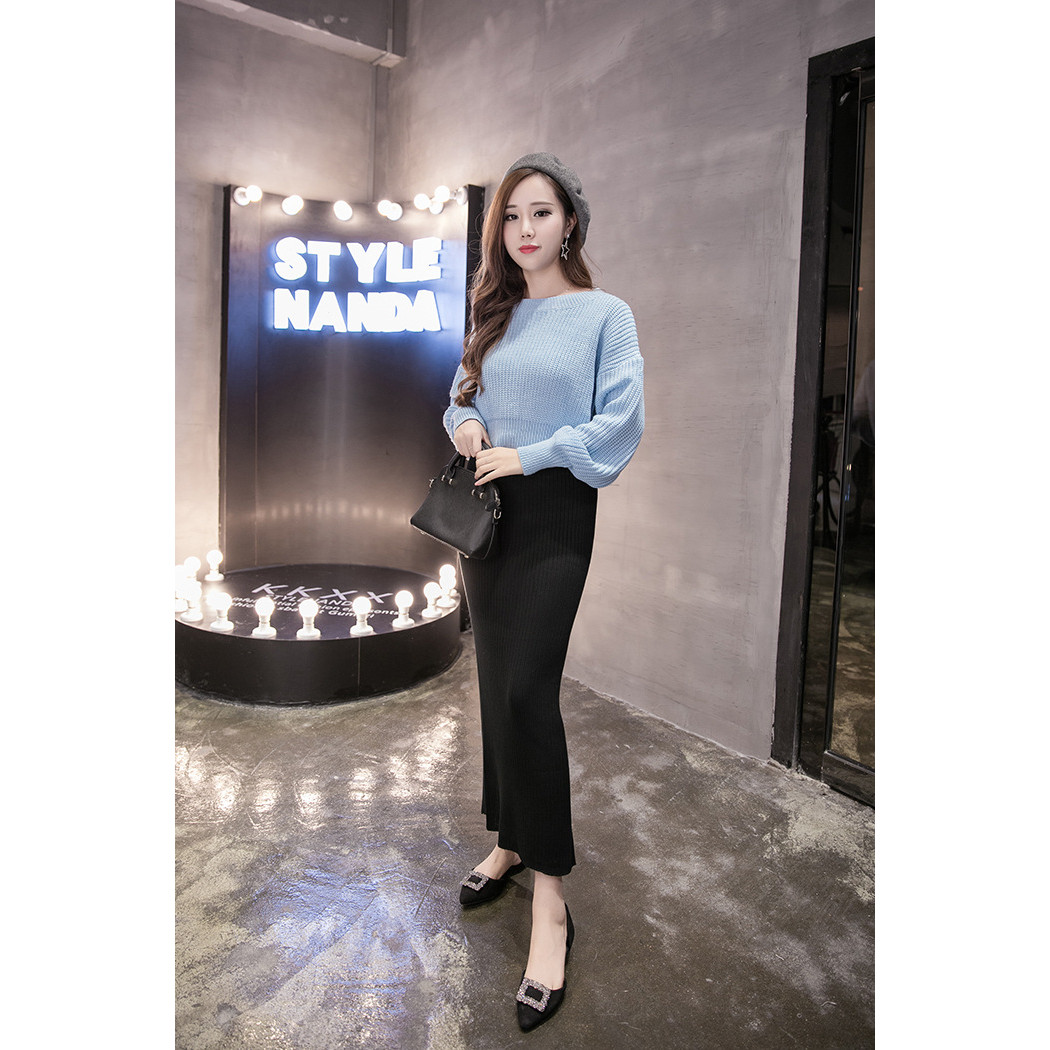 Chân váy len dáng dài xẻ sau dễ thương free size VAY94