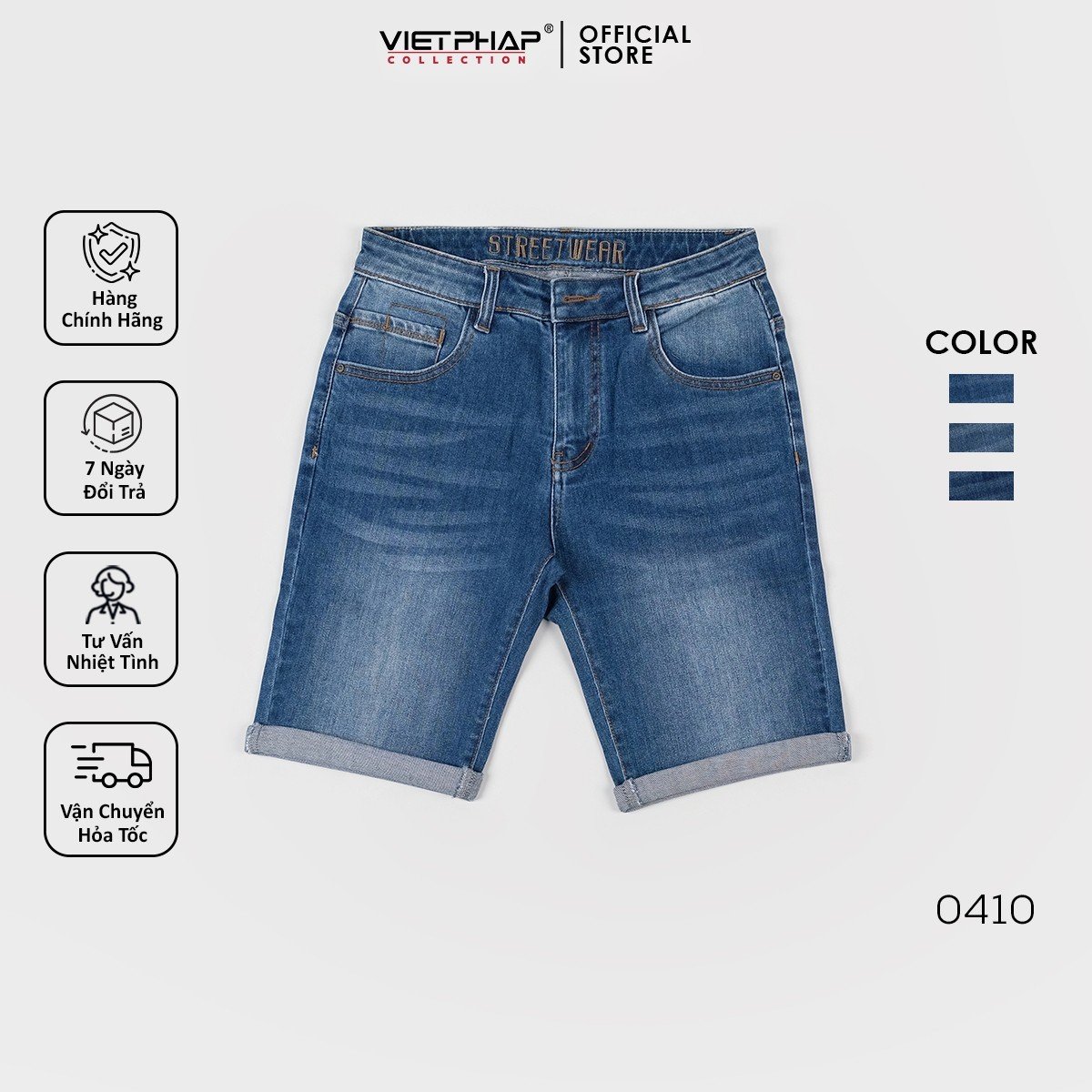 Quần Short Jeans Nam VIỆT PHÁP/ Chất Cotton Cao Cấp co giãn, độ bền màu cao 0410
