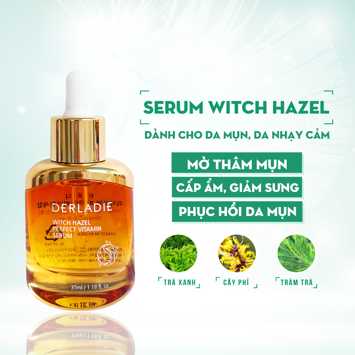 Tinh chất dành cho da mụn và sẹo rỗ , sáng da , ngừa thâm Derladie Witch Hazel Perfect Vitamin Serum  35ml