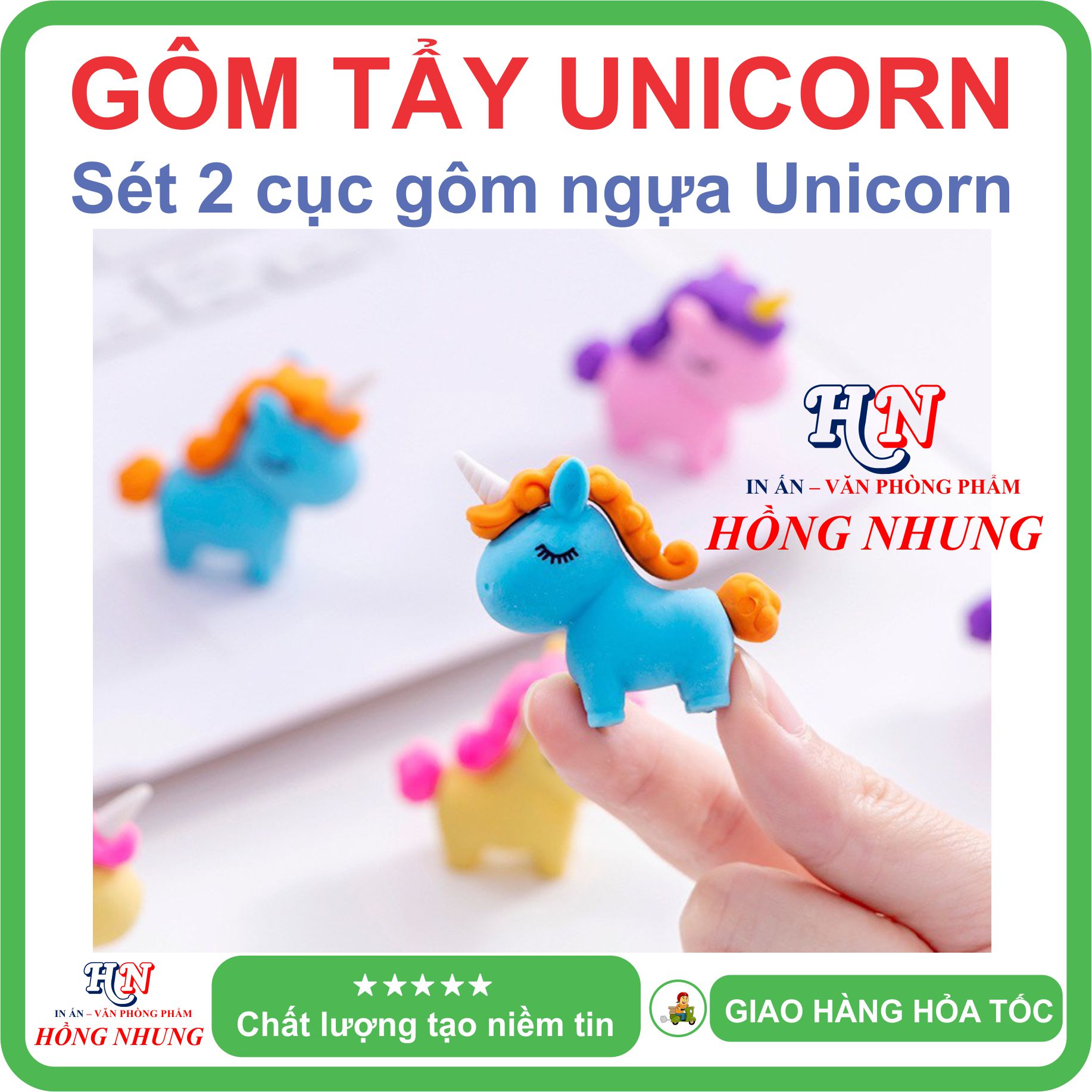 [SÉT] COMBO 2 Cục Gôm Tẩy Hình Unicorn, Màu Sắc Dễ Thương, Giúp Bé Yêu Hứng Thú Học Tập