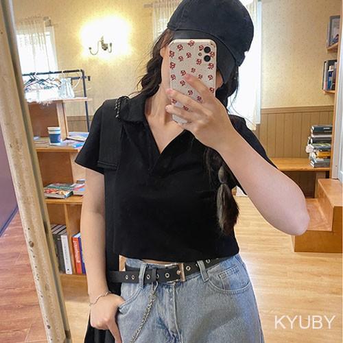 Áo Croptop Kiểu Nữ Ôm Body SANMAY Polo có cổ sơ mi thun Tay Ngắn Form Rộng sexy Cá tính thể thao màu trắng đen AO018
