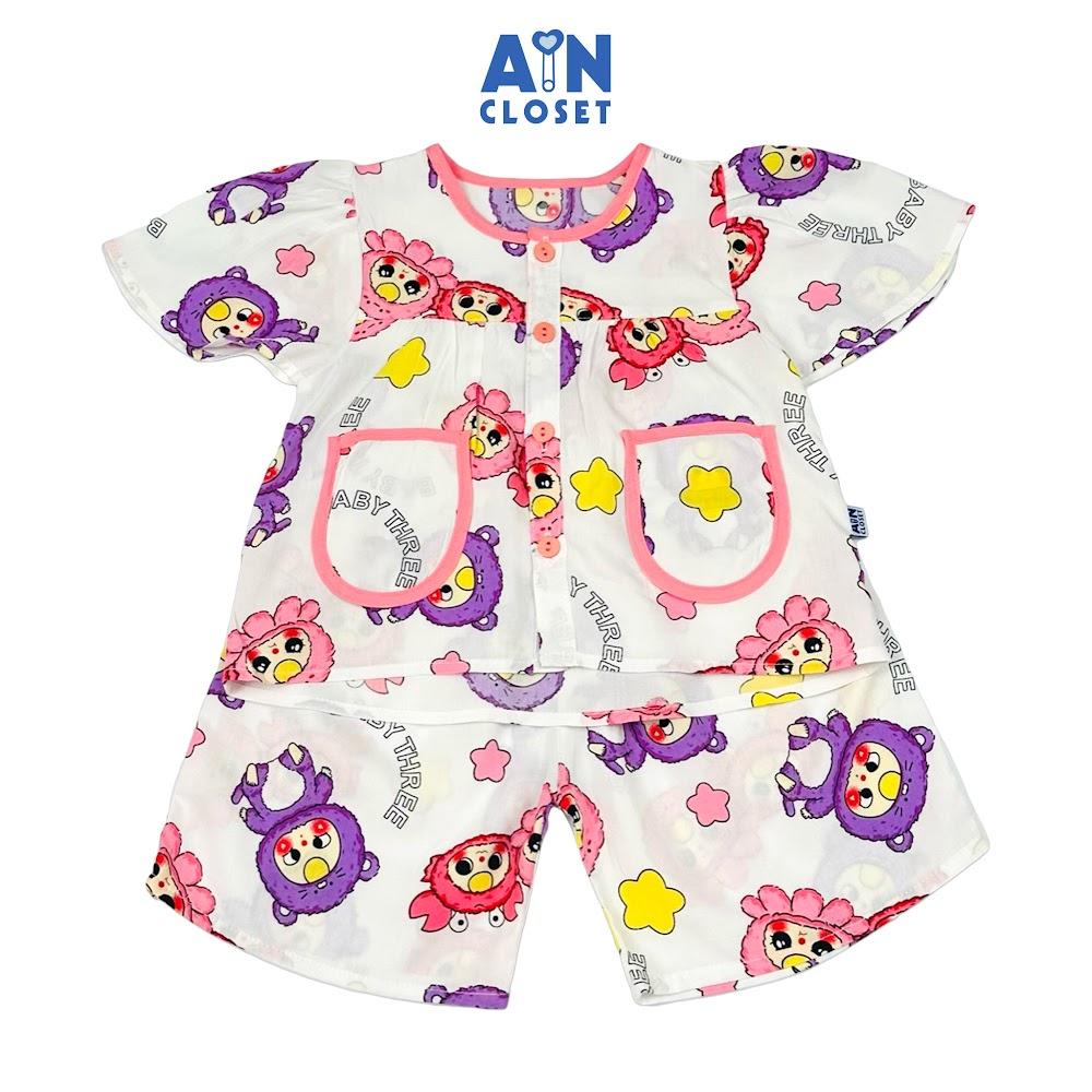 Bộ quần áo Lửng bé gái hoạ tiết Baby Three Tím Lanh lụa - AICDBG3RTAAD - AIN Closet