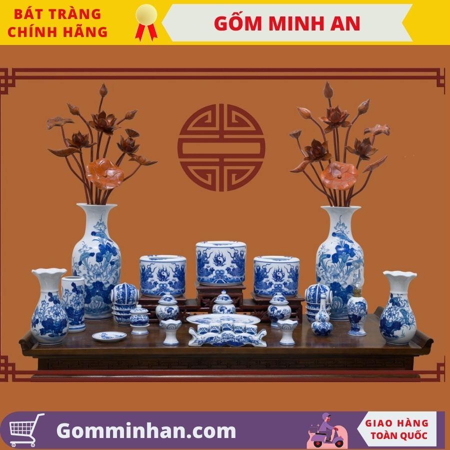 Đèn Dầu Thờ Vẽ Hoa Sen Men Trắng Cao Cấp Bát Tràng- Gốm Sứ Bát Tràng- Gốm Minh An