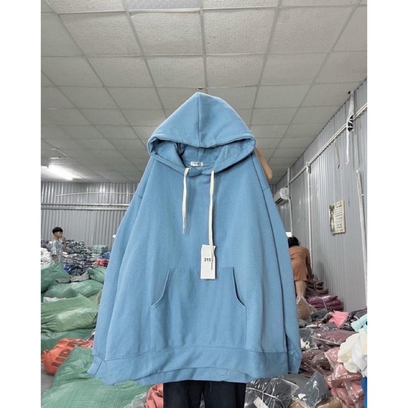 Áo hoodie nỉ trơn form rộng mũ hai lớp