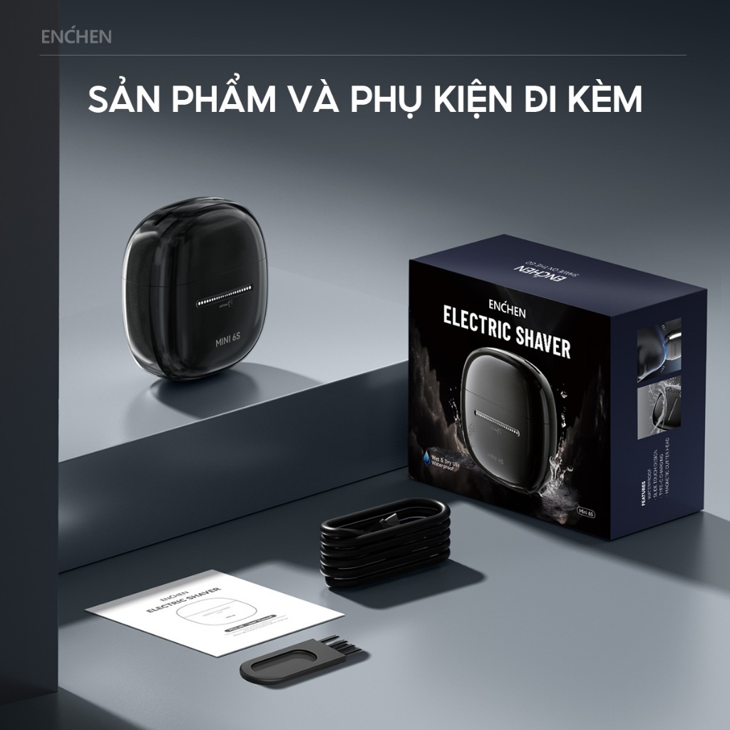Máy cạo râu Enchen Mini 6s, Cạo râu khô & ướt nút cảm ứng, Đầu cạo nổi 28 lưỡi dao kép tự mài - Hàng nhập khẩu
