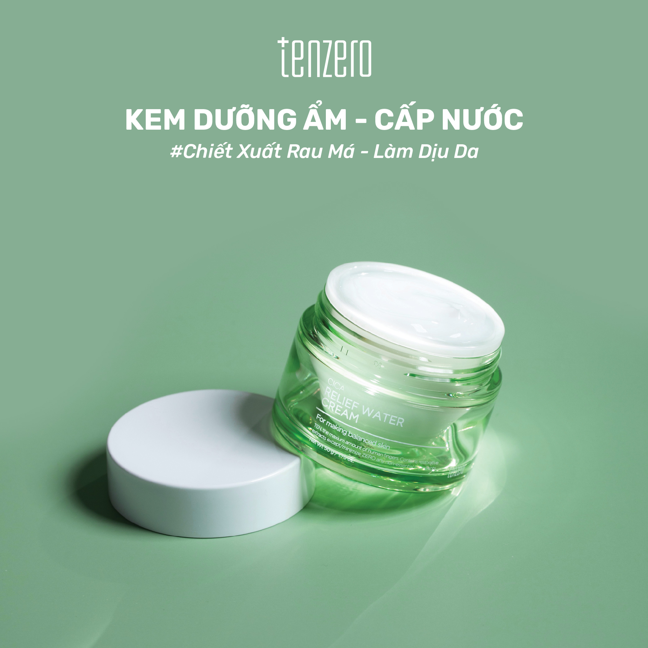 Kem Dưỡng Ẩm Làm Dịu Da, Phục Hồi Da Rau Má Tenzero Cica Relief Water Cream 50g