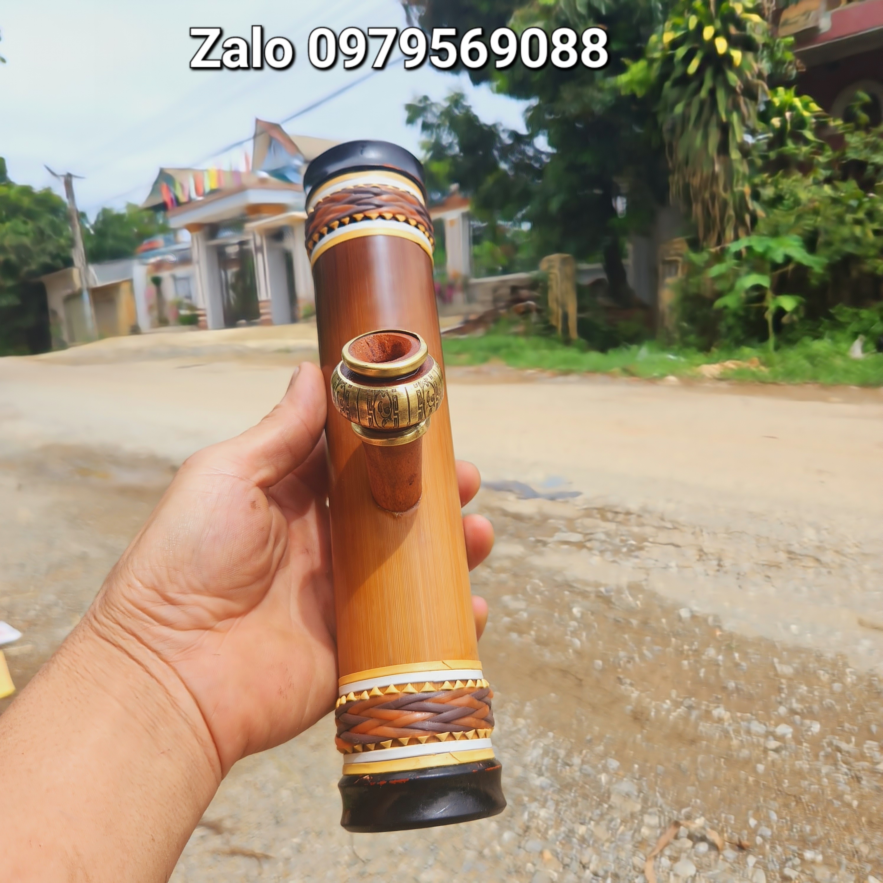 Điếu mini 21cm, tặng kèm bao da, nút nõ, nhắc tàn