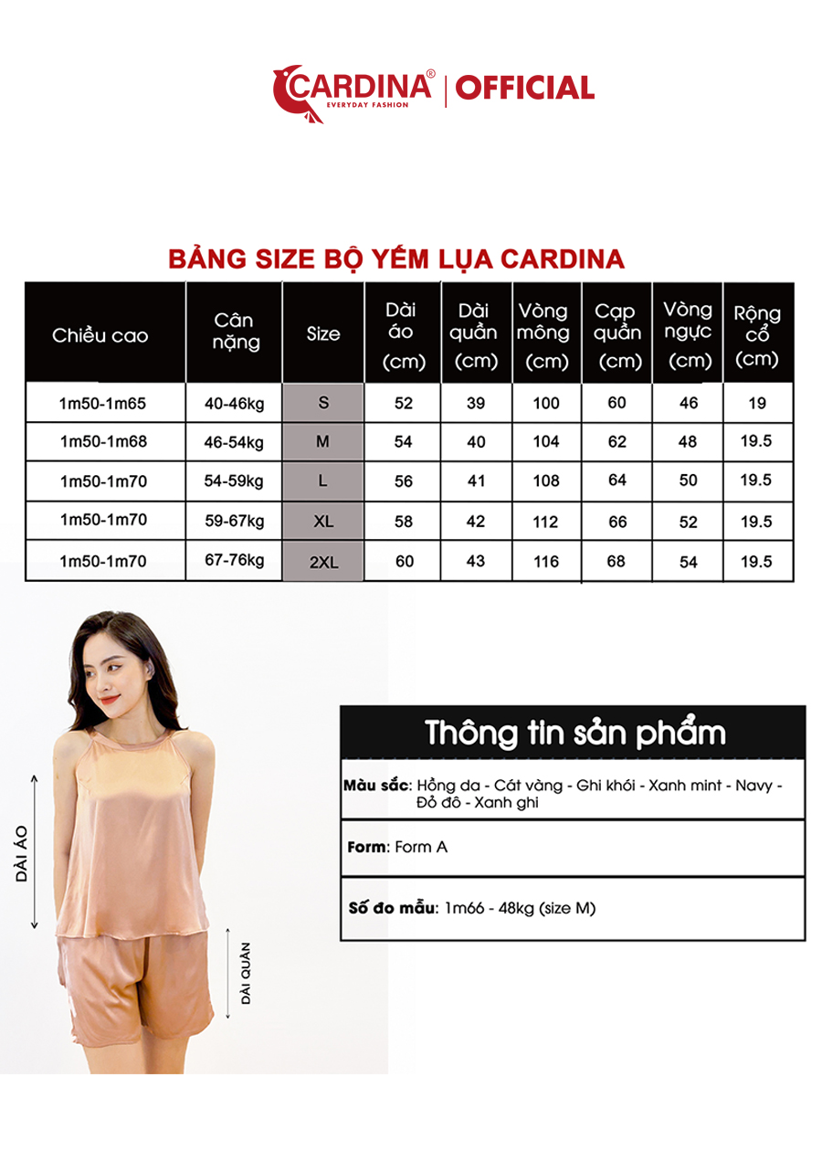 Đồ Bộ Nữ CARDINA Chất Lụa Satin Nhật Cao Cấp Quần Đùi Áo Cổ Yếm 1Y02