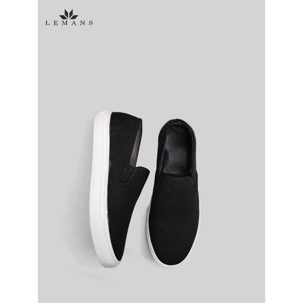 Giày lười vải nam slip-on LEMANS, mũ vải thô canvas 2 màu ĐEN &amp; GHI XÁM, đế cao su, bảo hành 06 Tháng