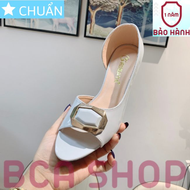 Giày cao gót nữ 7p RO514 ROSATA tại BCASHOP hở mũi, sành điệu với nơ kim loại và thiết kế trong hở ngoài liền - màu xám