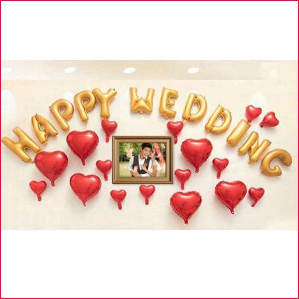 Bộ chữ Happy Wedding bong bóng trang trí phòng cưới, tân hôn