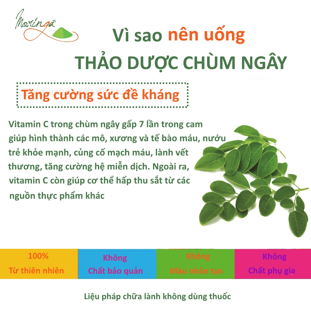 Bột Chùm Ngây Moringa - Thảo dược giúp tăng sức đề kháng, phòng ngừa loãng xương, hỗ trợ điều trị tiểu đường, đau nhức xương khớp, ổn định huyết áp, đẹp da