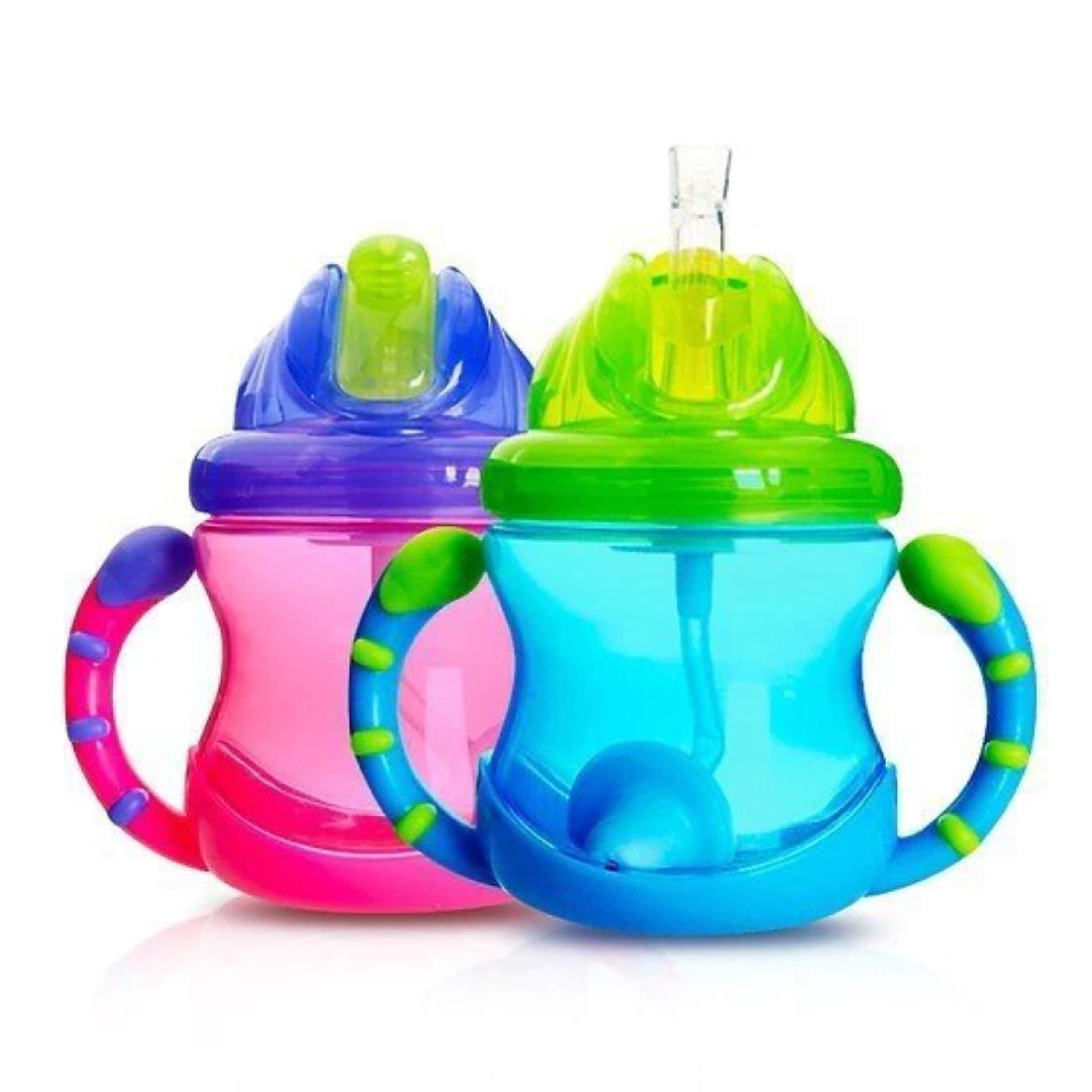 [ 10254-Nuby ] Bình uống nước 240ml, có ống hút làm bằng Silicone, 360 độ, 2 tay cầm ( giao màu ngẫu nhiên )