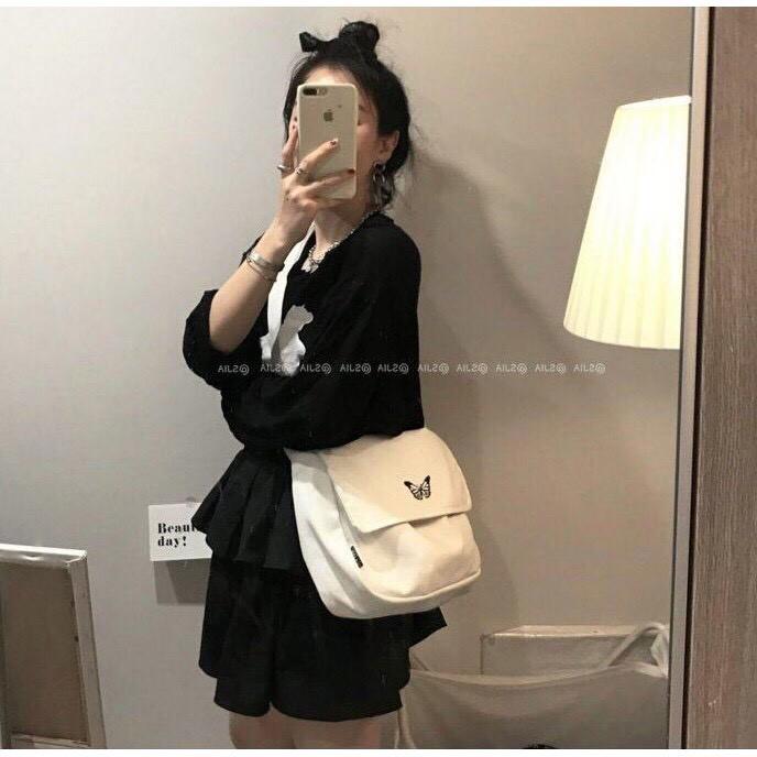 Túi tote đeo chéo in hinh bướm butterfly unisex nam nữ Hàn Quốc