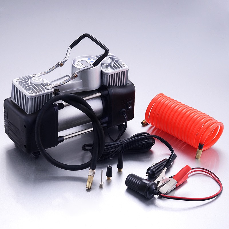 Bơm lốp ô tô 2 xi lanh công suất lớn 280W bơm nhanh đồng hồ cơ kèm hộp đựng dụng cụ, Máy Bơm Lốp Xe Hơi 12v