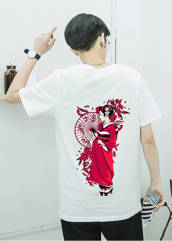 Áo thun cotton in hình Geisha Nhật thời trang Unisex nam nữ
