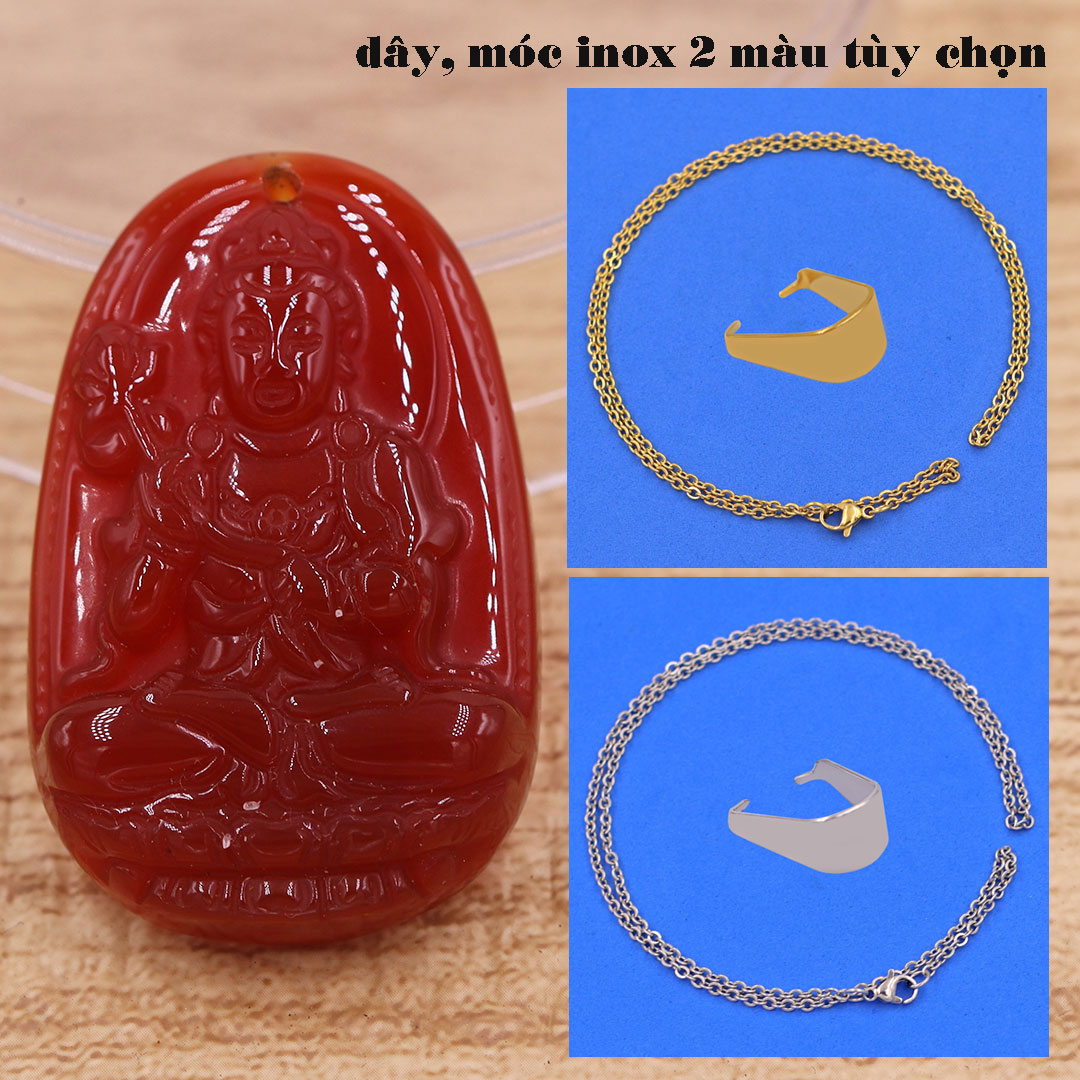 Mặt Phật Đại thế chí mã não đỏ kèm dây chuyền inox + móc inox vàng, mặt dây chuyền Phật bản mệnh, vòng cổ mặt Phật