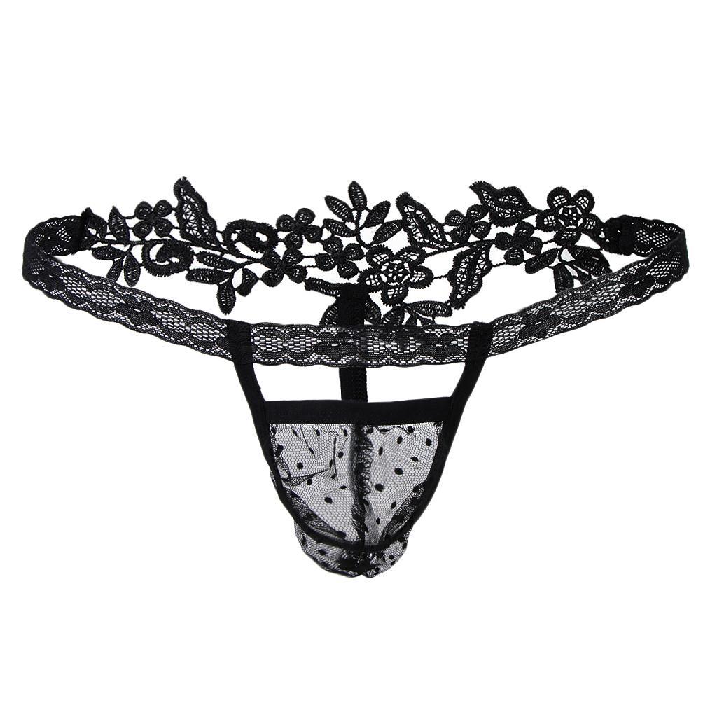 2pcs Men Underwear Thong Lace Underpants G-String Thong Briefs Bikini T-Back Mesh Triangle Low Waist Thong