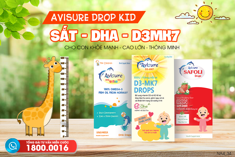 Bộ ba Avisure D3MK7, Avisure DHA smart Kid, Avisure Safoli Drop bổ sung D3, DHA, Sắt tinh khiết tự nhiên cho bé cao lớn, khoẻ mạnh, thông minh vượt trội