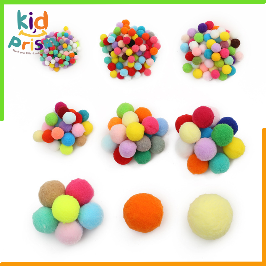 Combo 180 viên bông pom pom mini 10mm nhiều màu sắc cho bé làm đồ thủ công