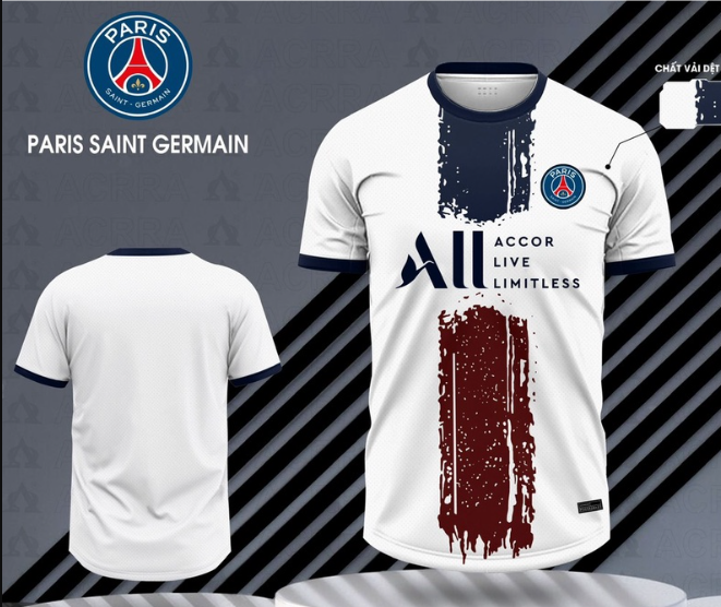 Bộ Quần Áo Bóng Đá ALL PSG, Màu sắc Áo Trắng Tím Đỏ + quần Tím Than - Tùy chọn in Tên