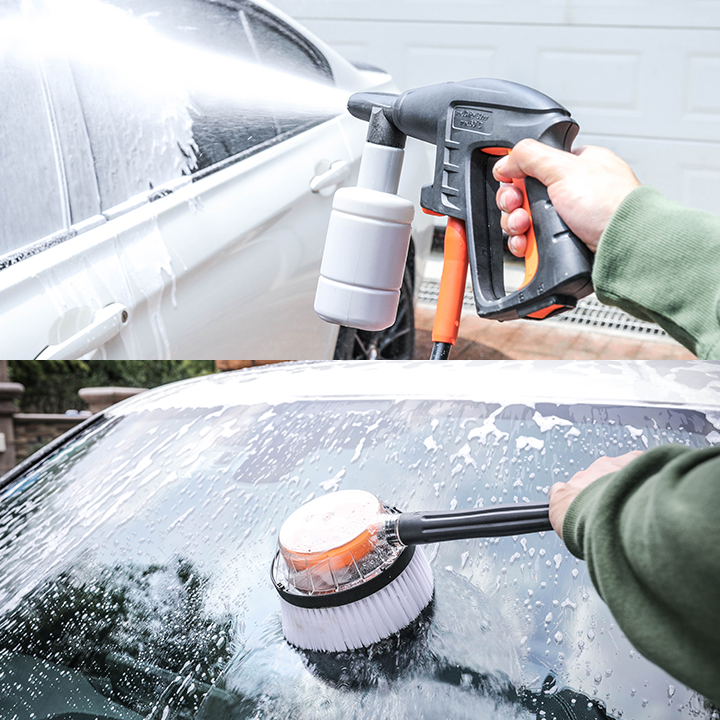 Máy rửa xe mini tăng áp cầm tay cho gia đình chống giật, chống thấm, tự mồi nước + Thêm bình bọt tuyết