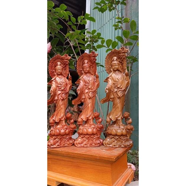 Tượng phật bà quan âm bồ tát bằng gỗ hương đá liền khối kt 30×9×10cm
