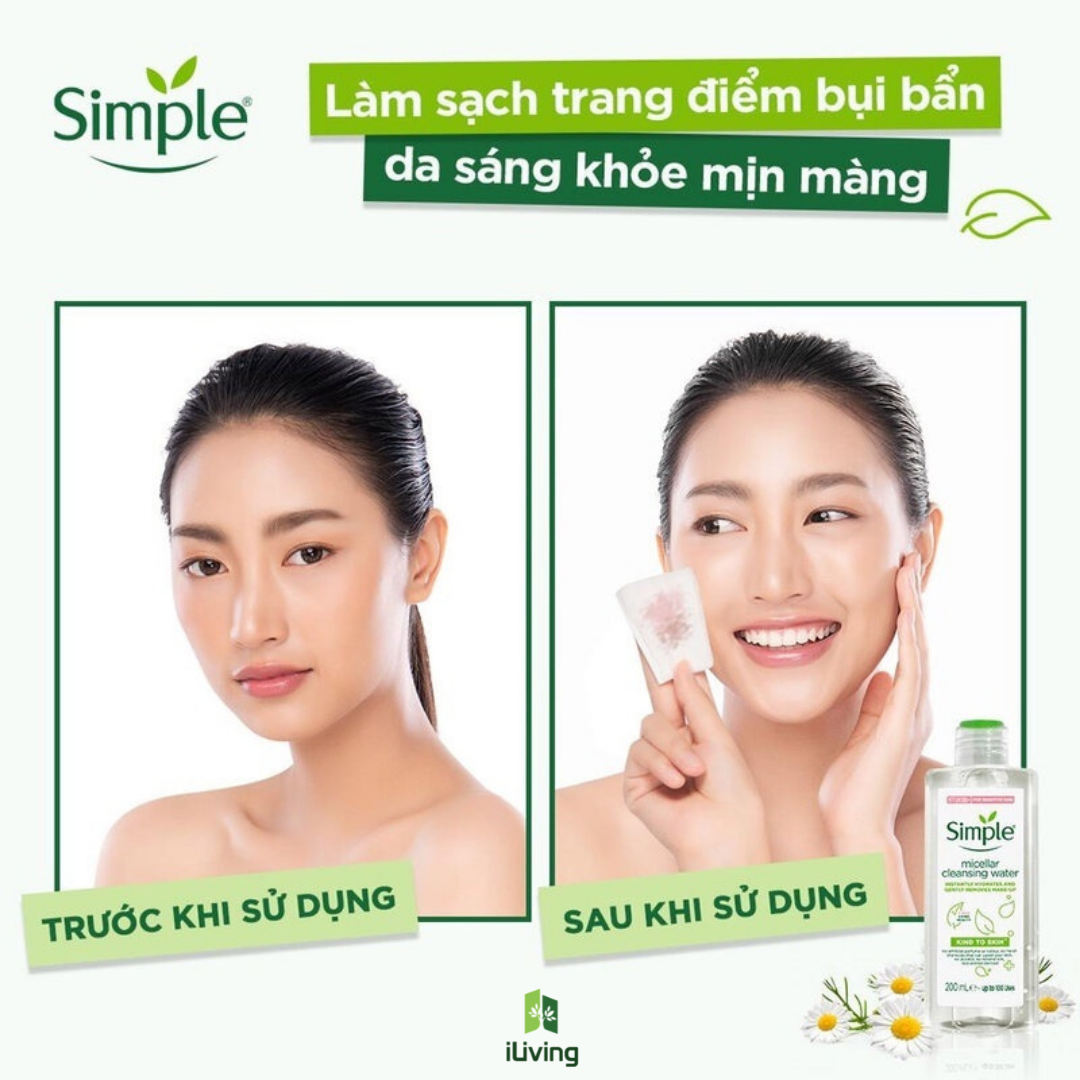 Nước tẩy trang dịu nhẹ dành cho da nhạy cảm Simple Kind To Skin Micellar Water 200ml ILIVING-SIMNTT200