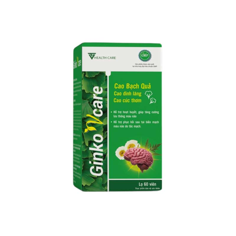 Thực phẩm hỗ trợ hoạt huyết Ginko Vcare - Hộp 60 viên