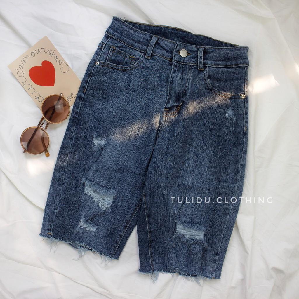 Quần Jeans Ngố Lửng Nữ Lưng Cao Rách Tulidu Hàng Cao Cấp Quần Bò Ngố Nữ Co Giãn Nâng Mông KB725.142