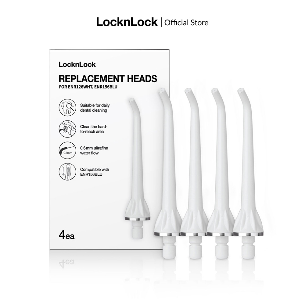 Bộ 4 đầu thay thế máy tăm nước LocknLock Replacement heads ENR126WHT_RB, tương thích với máy tăm nước ENR126WHT và ENR156BLU - Màu Trắng - Hàng Chính Hãng