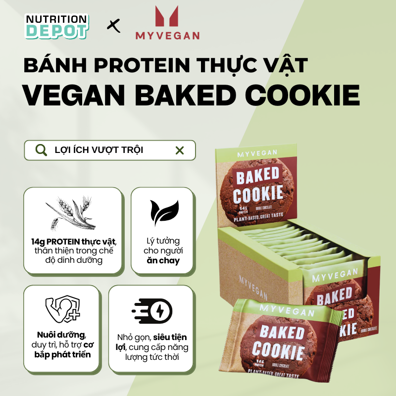 Bánh Myvegan Baked Cookie cung cấp protein thực vật – vị Double Chocolate ( Hộp 12 x 75g)
