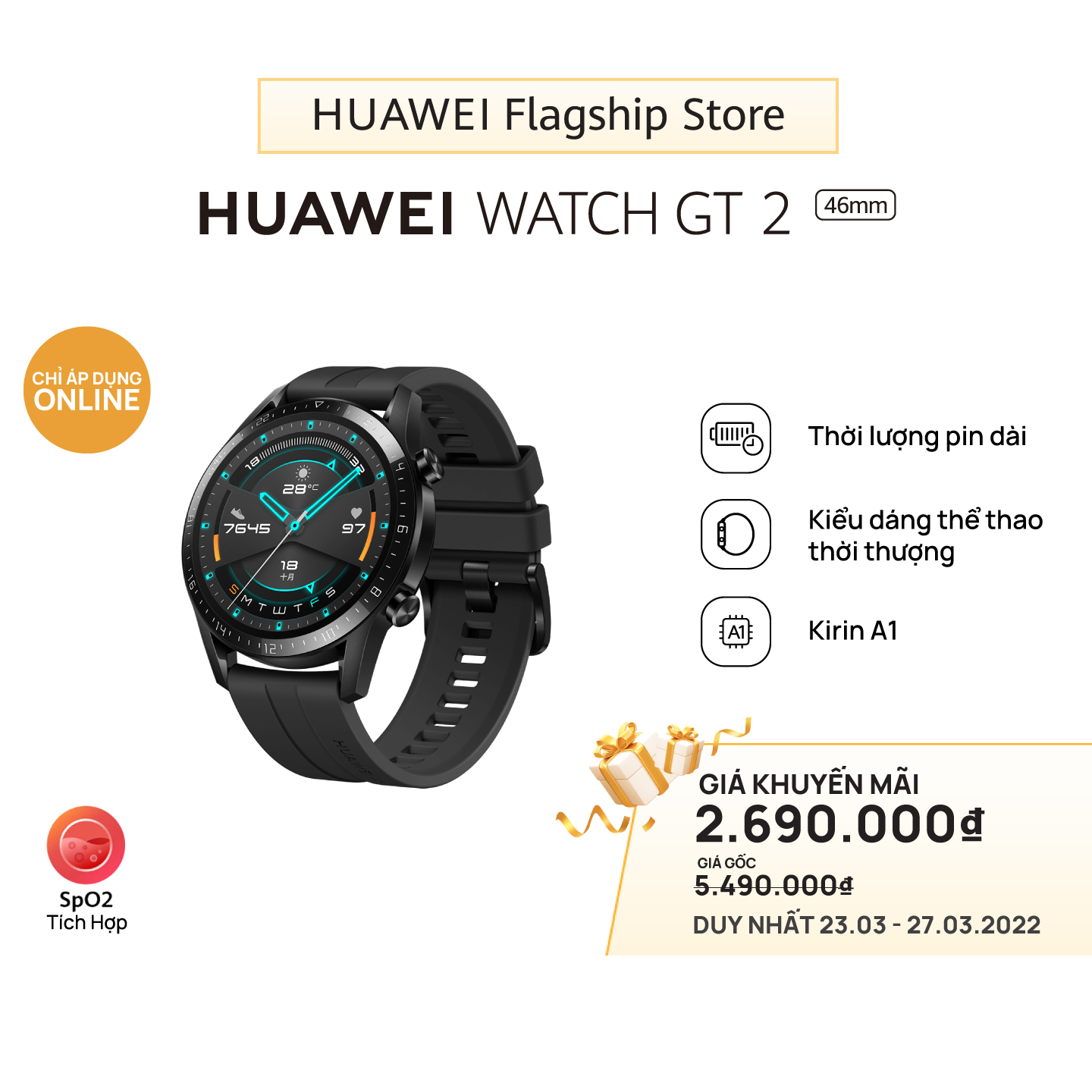 Đồng hồ thông minh Huawei Watch GT2 | Kirin A1 | Thời lượng pin dài | Kiểu dáng thể thao thời thượng | Hàng Phân Phối Chính Hãng