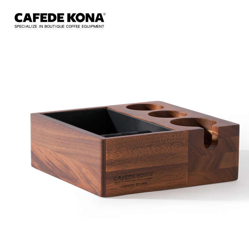 Đập bã cà phê giá đỡ tamper espresso gỗ óc chó CAFE DE KONA 3 trong 1